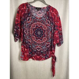 Melissa Paige Women’s Blouse Size Large - Side Tie - Red/White/Blue - Short SLV